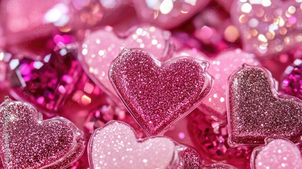 Shimmering Glitter Hearts in Various Shades of Pink and Purple Shimmering Glitter Hearts in Various Shades of Pink and Purple