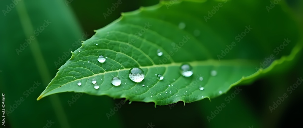 Green garden leaf with raindrops Green garden leaf with raindrops