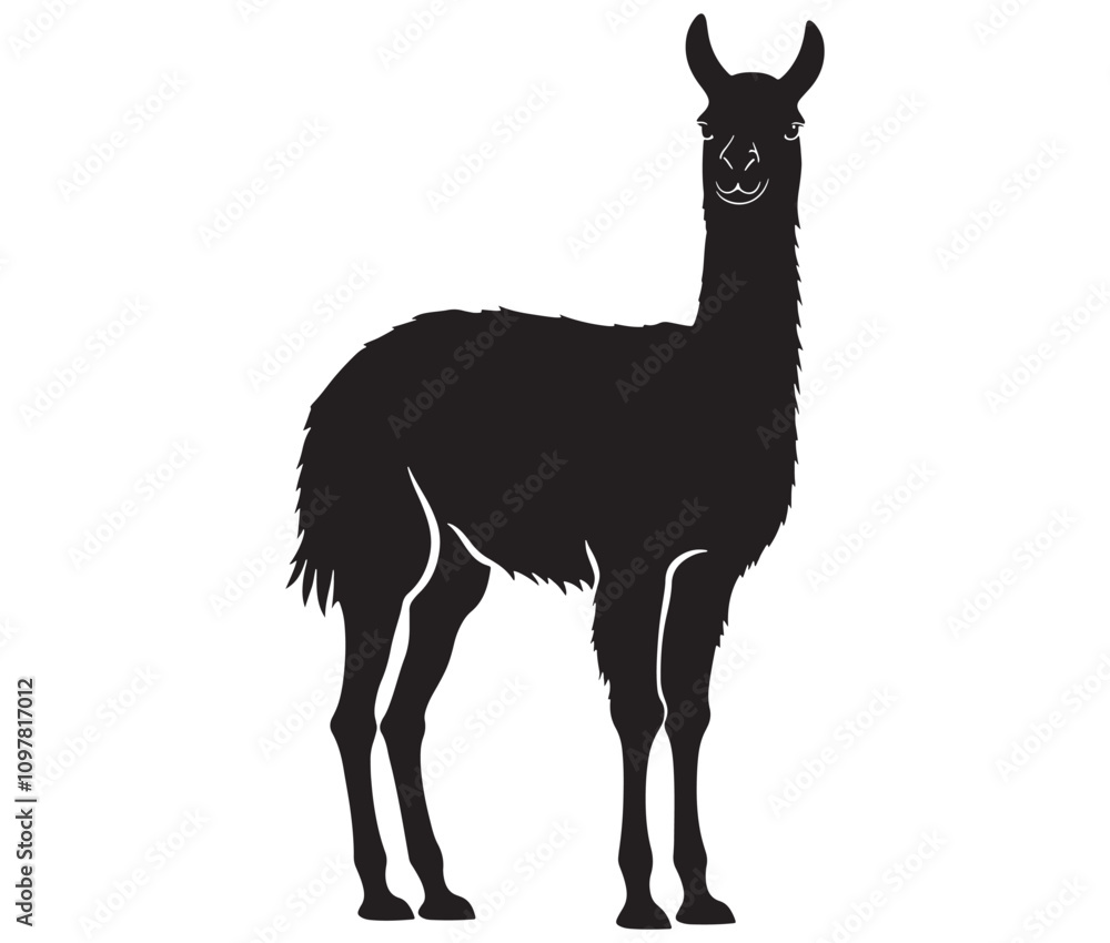 Fototapeta premium llama cartoon illustration vector design, Minimalist llama silhouette icon