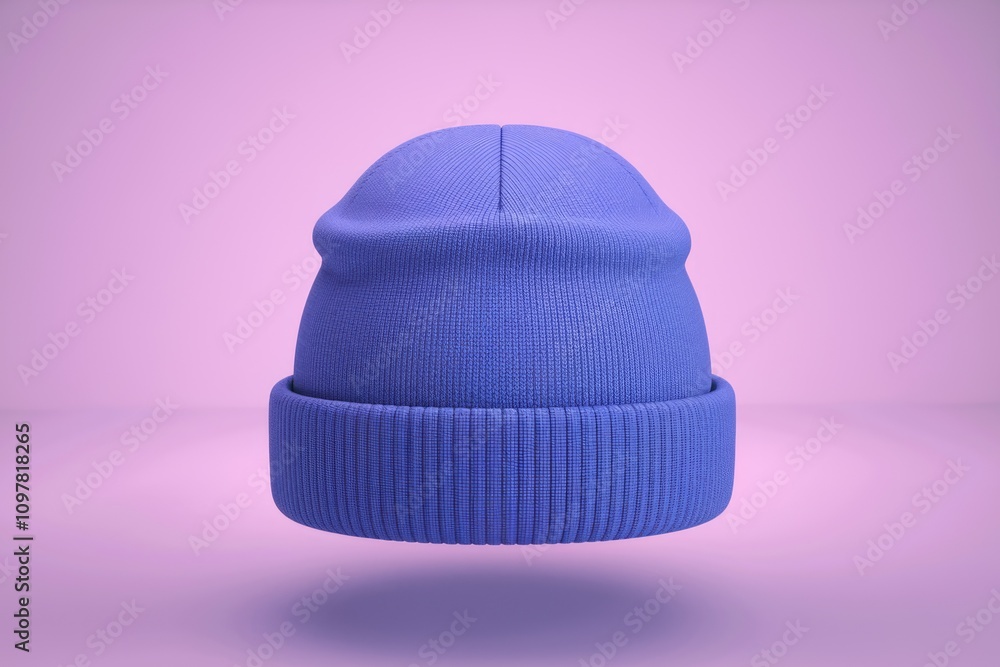 A purple knitted beanie hat isolated on a pink background perfect for winter A purple knitted beanie hat isolated on a pink background perfect for winter