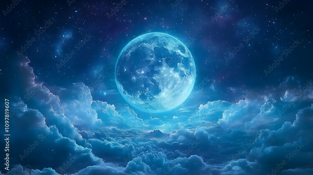 Night Sky with Full Moon and Clouds Illustration