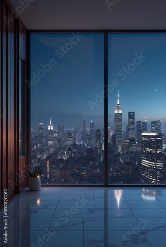 Modern empty room with night city view