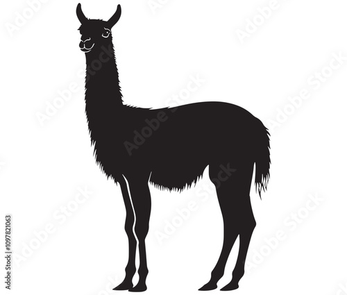 llama cartoon illustration vector design, Minimalist llama silhouette icon