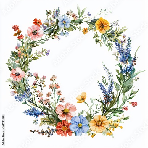 Watercolor Floral Wreath A Circle of Spring Blossoms