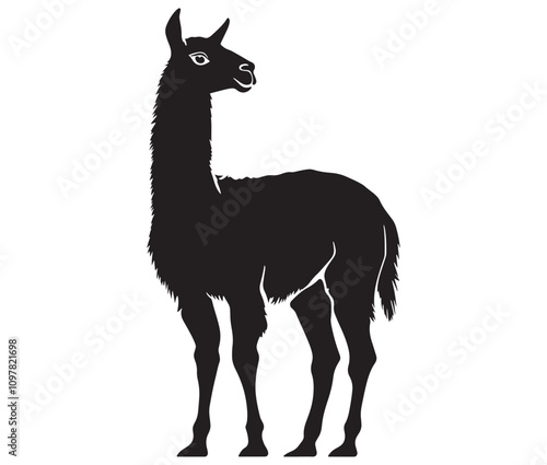 llama cartoon illustration vector design, Minimalist llama silhouette icon