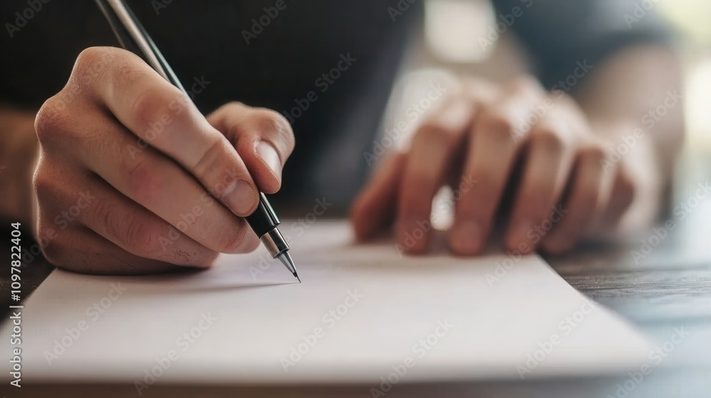 A person writes on a blank sheet of paper using a pen, showcasing the act of creating or recording thoughts. A person writes on a blank sheet of paper using a pen, showcasing the act of creating or recording thoughts.