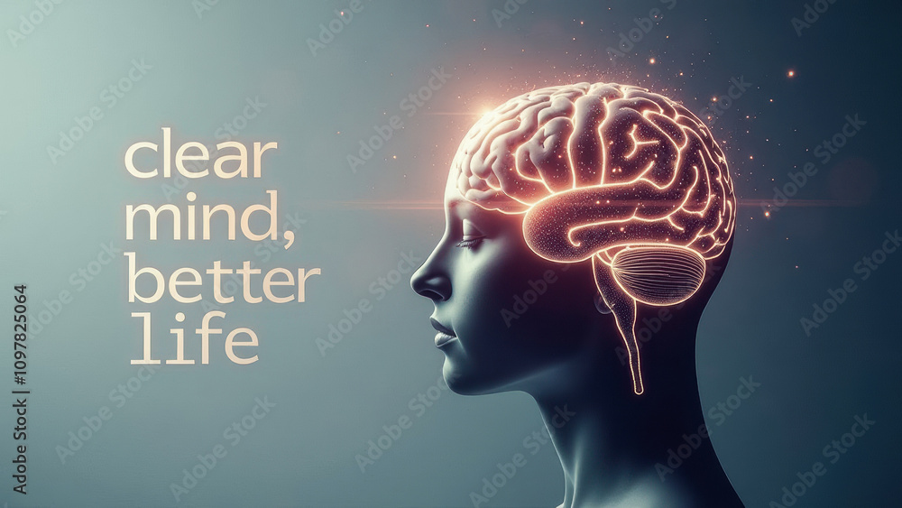 Obraz premium Profile of human head with illuminating brain representing intelligence and mental clarity concept