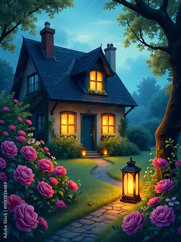 cozy house at night