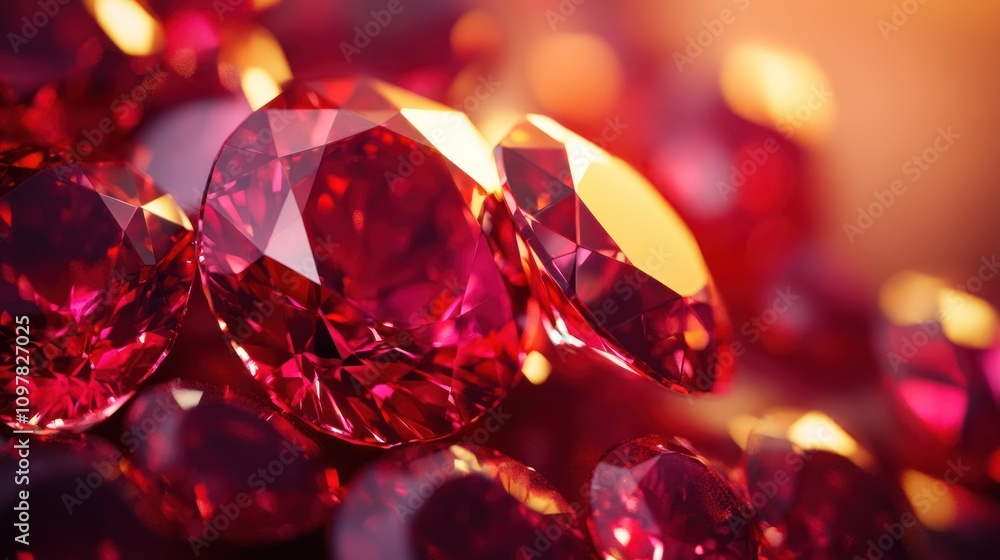 A close-up view of sparkling red gemstones, showcasing their brilliance and facets. A close-up view of sparkling red gemstones, showcasing their brilliance and facets.