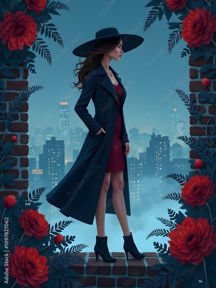 girl in the city in a mysterious night