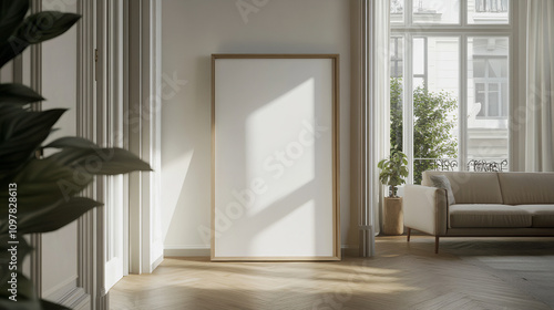 Big poster mockup mock up in frame in elegant. luxury interior living room 