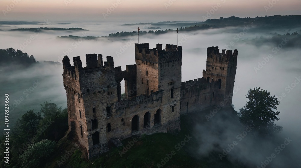 Majestic Medieval Castle Shrouded in Dawn Mist and Mystical Fog V2 Majestic Medieval Castle Shrouded in Dawn Mist and Mystical Fog V2
