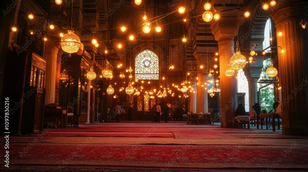 Fototapeta premium Beautifully Decorated Mosque for Eid Celebrations