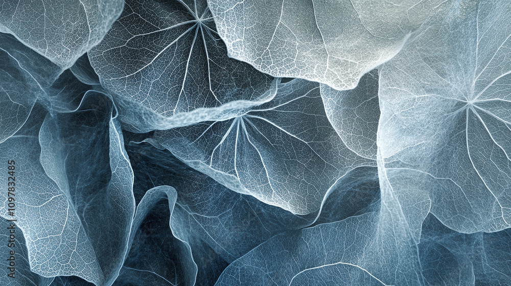 Obraz premium Close-up of delicate nature leaves in soft blue tones for organic living inspiration indoor abstract art concept