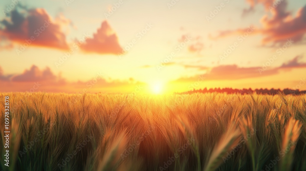 Golden sunset over a wheat field with vibrant colors and soft clouds. Golden sunset over a wheat field with vibrant colors and soft clouds.