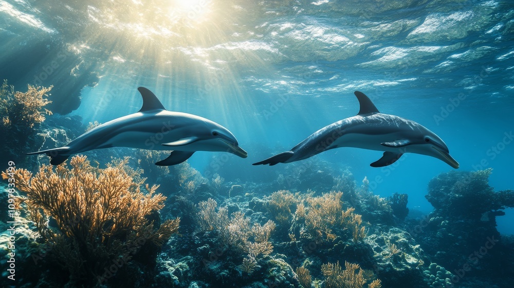 Fototapeta premium Marine wildlife sanctuary with protected ocean species, focusing on aquatic conservation