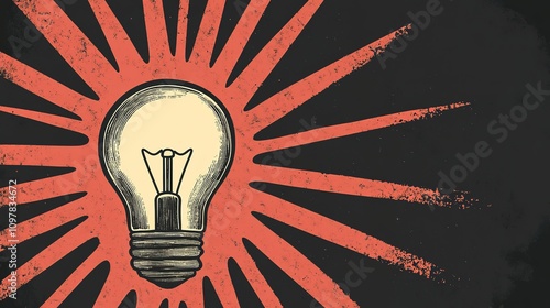 Bright idea concept with rays and light bulb