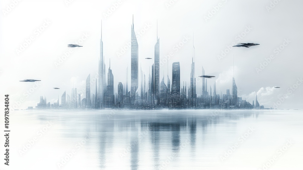 Futuristic City with Sleek Skyscrapers and Flying Vehicles Futuristic City with Sleek Skyscrapers and Flying Vehicles
