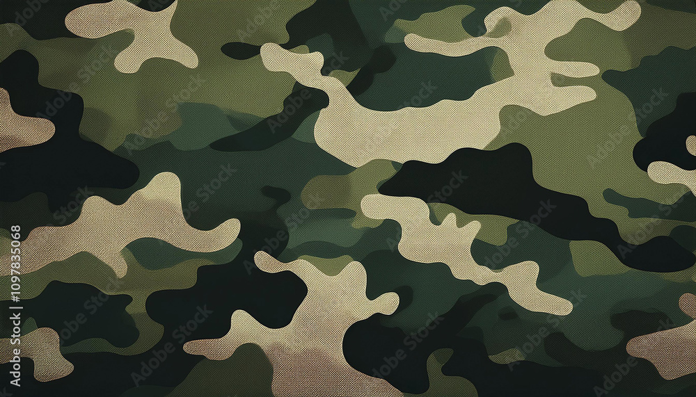 Fototapeta premium Military camouflage background, dark green with light and very light brown spots on the texture of a cloth