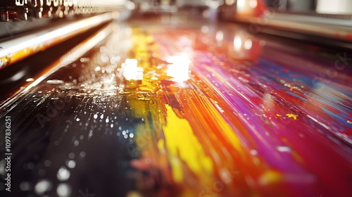 Close-up of a Printing Press with Vibrant Inks photo