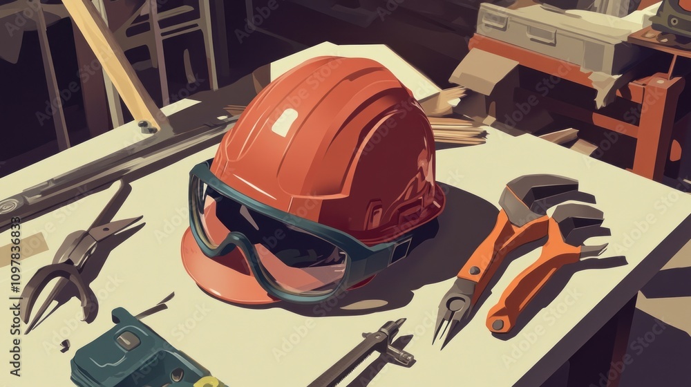 Construction Helmet and Tools Illustration - Safety Gear, Hard Hat, Worksite, Equipment, Workplace, Industry, Protection, Safety First, Construction, Tools, Gear Construction Helmet and Tools Illustration - Safety Gear, Hard Hat, Worksite, Equipment, Workplace, Industry, Protection, Safety First, Construction, Tools, Gear