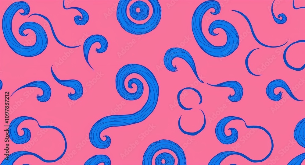 Fototapeta premium Blue Spiral pattern hand drawn design on Pink background illustration