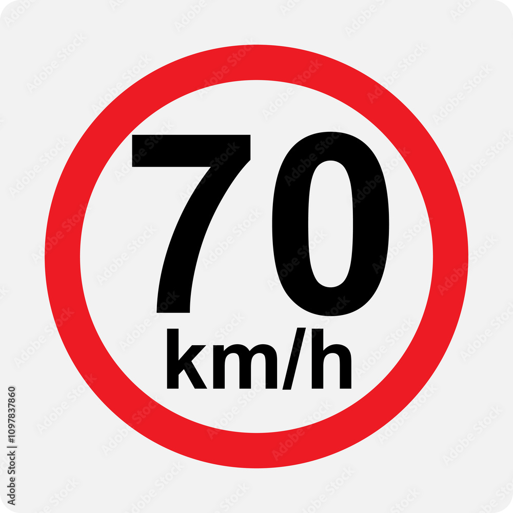 Speed limit 70 kmh signage vector illustration Speed limit 70 kmh signage vector illustration