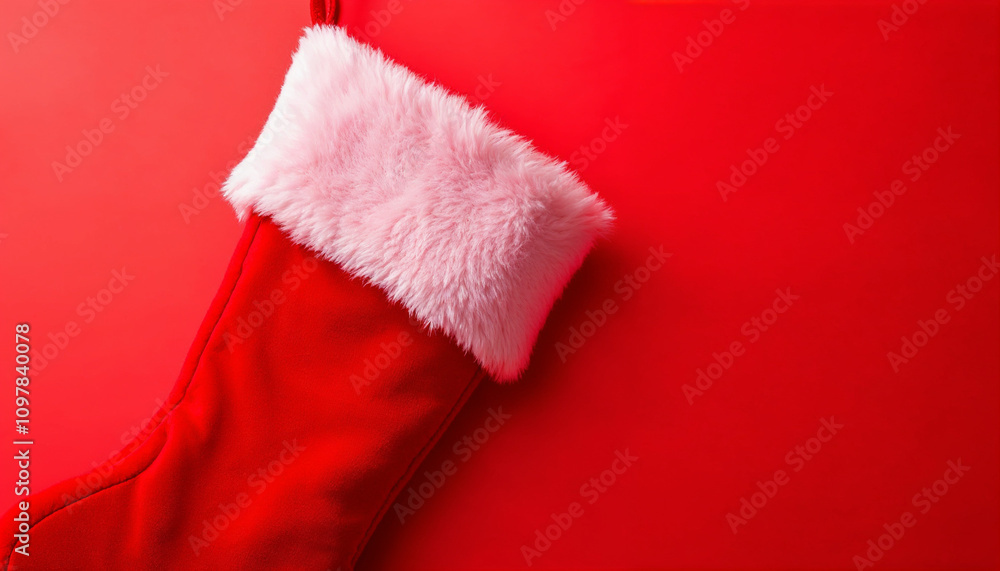 Red Christmas stocking with white fur trim isolated on a white background.
Red Christmas stocking with white fur trim isolated on a white background.