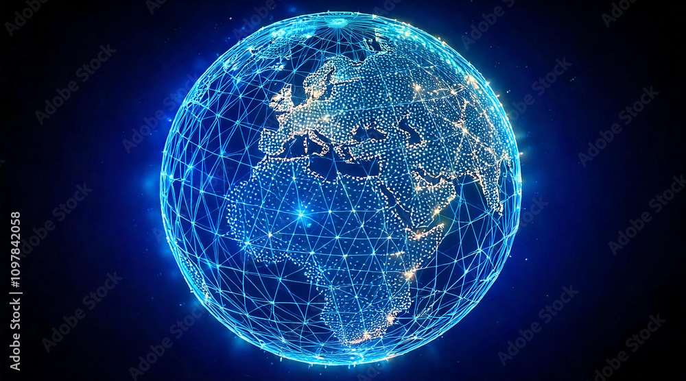 Fototapeta premium A virtual globe made of glowing network nodes