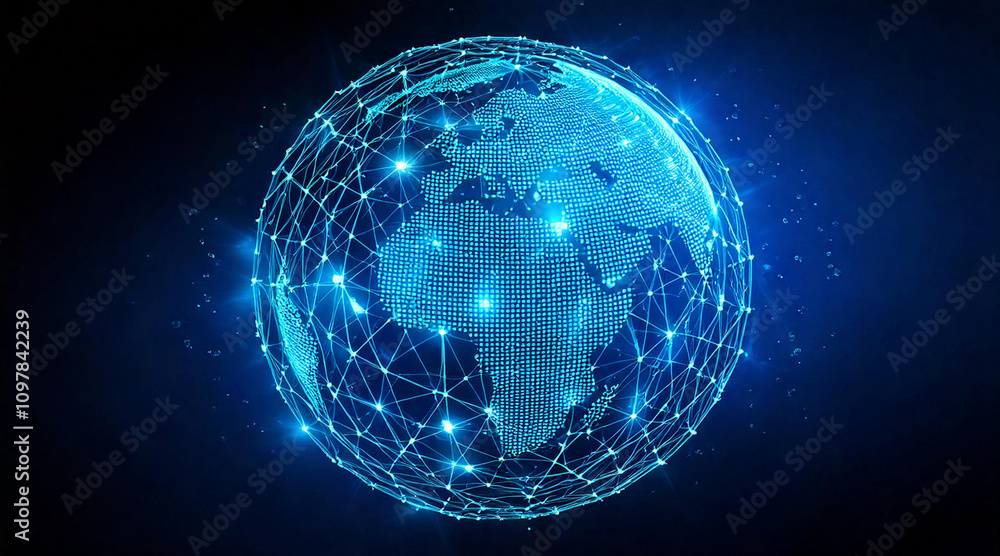 Obraz premium A virtual globe made of glowing network nodes