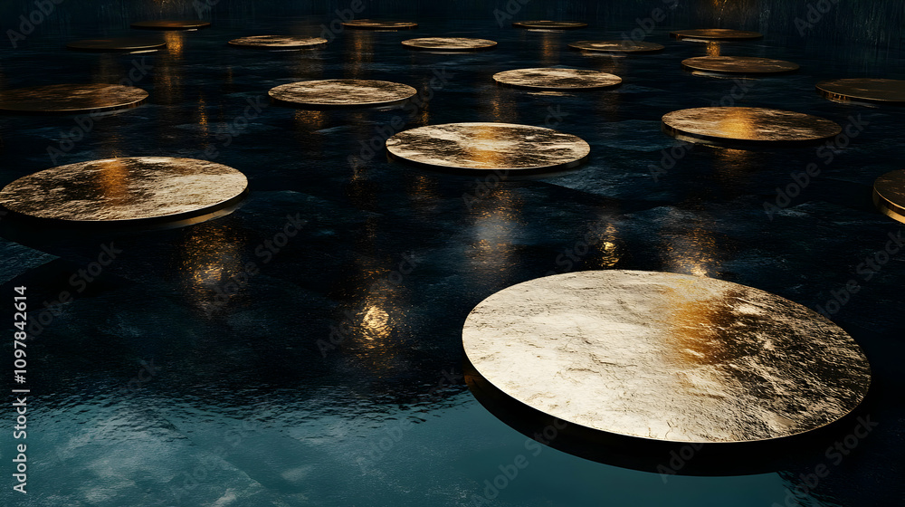 Obraz premium Golden Discs Abstract 3D Background