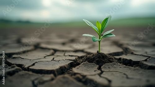 Seedling Pushing Through Cracked Soil Representing Resilience