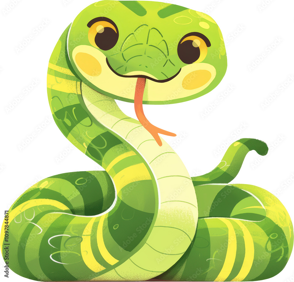 Fototapeta premium Cute green cartoon snake with a playful expression