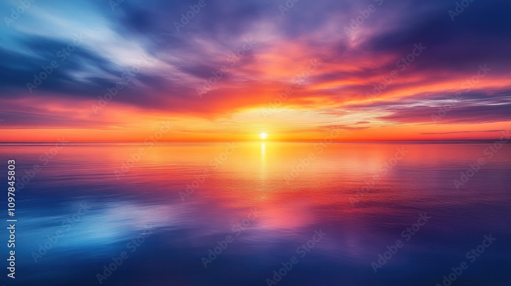 Obraz premium colors as the sun emerges from the sea, illuminating the sky with brilliant hues of orange,