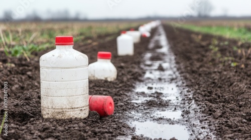 Pollution in Agricultural Field with Pesticide Containers