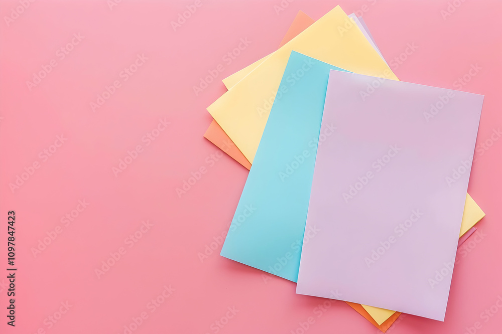 blank and bright sheets of paper on pink background with copy space blank and bright sheets of paper on pink background with copy space