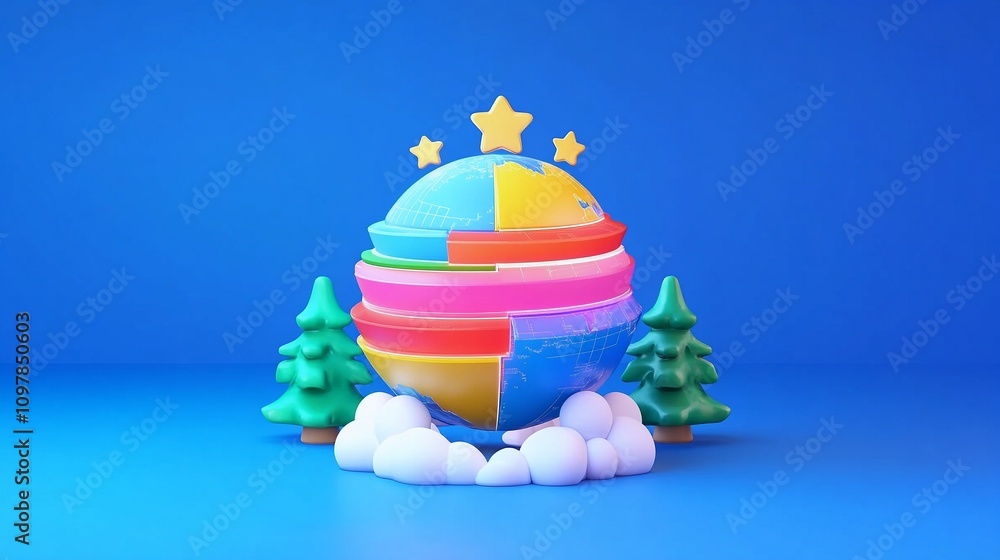 Obraz premium 3D Globe Representation of Different Business Sectors with Layered Design