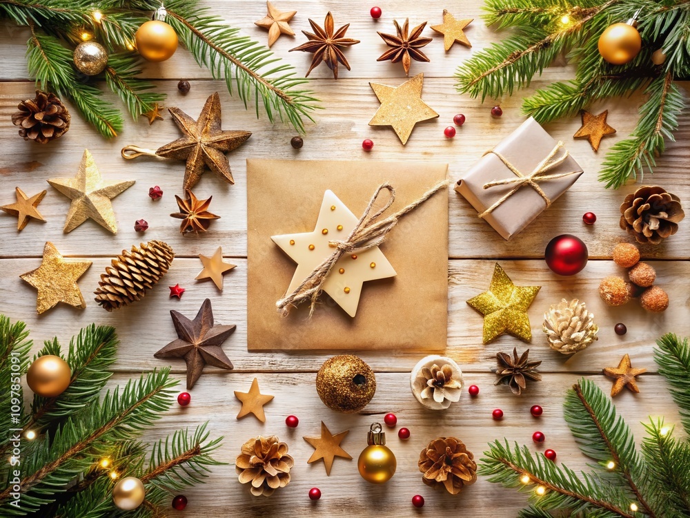 Eco-Friendly Merry Christmas Flat Lay with Hand Drawn Stars and Holiday Card for New Year Celebration, Featuring Zero Waste Paper Crafting Ideas Eco-Friendly Merry Christmas Flat Lay with Hand Drawn Stars and Holiday Card for New Year Celebration, Featuring Zero Waste Paper Crafting Ideas