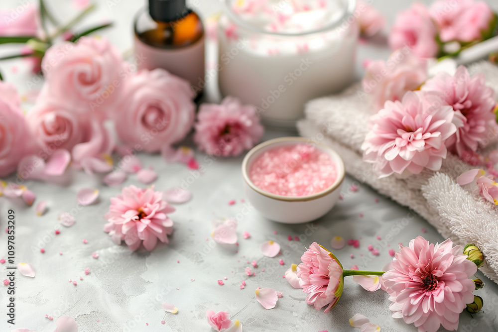 Luxurious Spa Composition with Pink Orchids and Candles Luxurious Spa Composition with Pink Orchids and Candles