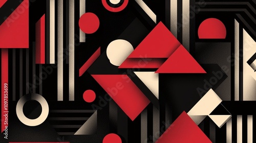Abstract black and red modern luxury background featuring geometric shapes like triangles, rectangles, and bold stripes