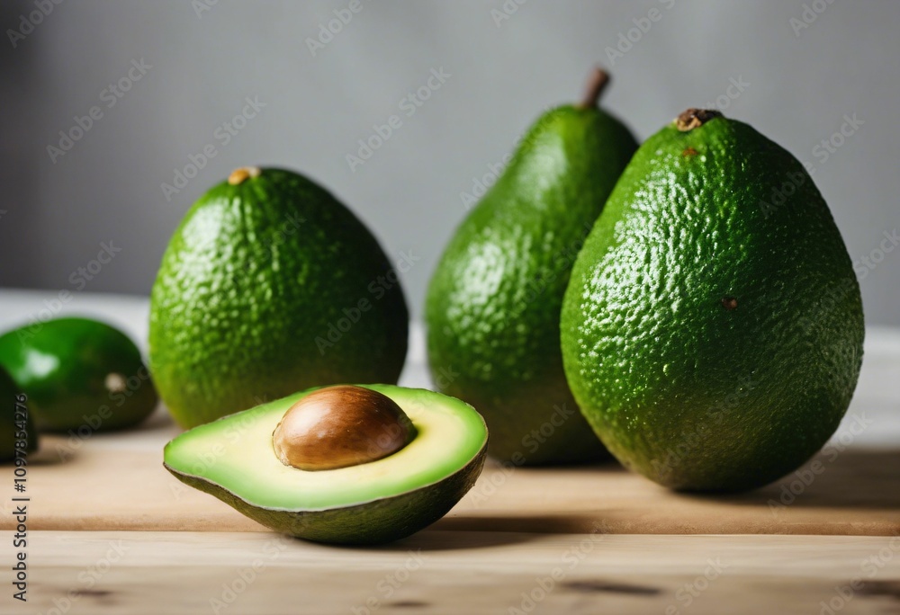 Fresh avocados arranged on a wooden surface ready for preparation or consumption in a modern kitchen setting Fresh avocados arranged on a wooden surface ready for preparation or consumption in a modern kitchen setting