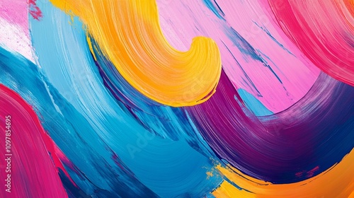Abstract painting with vibrant curved shapes, soft edges, and flowing lines creating a dynamic, organic expressionist feel