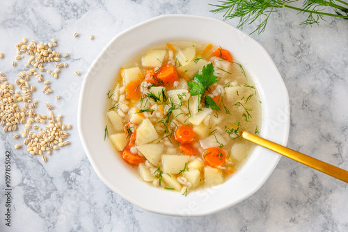Obraz na płótnie Krupnik, polish barley soup with vegetables w salonie