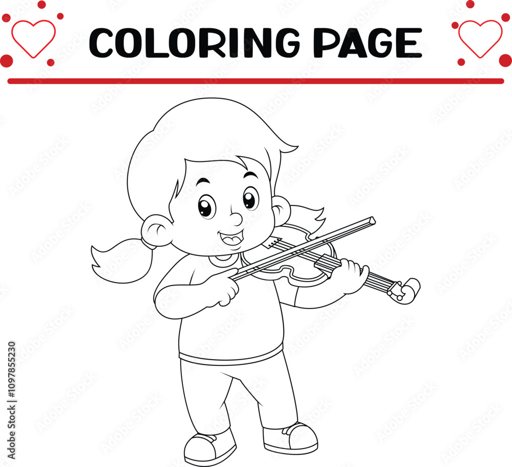 Fototapeta premium cute girl playing violin coloring page for kids