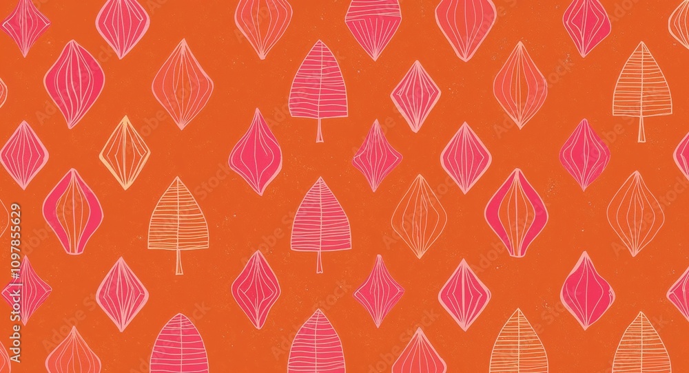 Fototapeta premium Pink Rhombus pattern hand drawn design on Orange background illustration