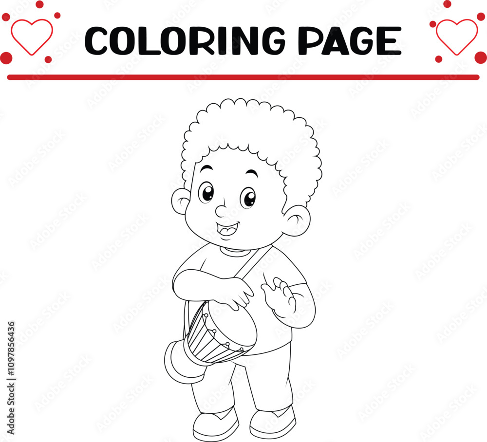 cute african boy learns play bongo instrument coloring page for kids cute african boy learns play bongo instrument coloring page for kids