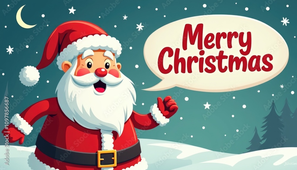 cartoon anime style Santa Claus with text Merry Christmas. blue background cartoon anime style Santa Claus with text Merry Christmas. blue background
