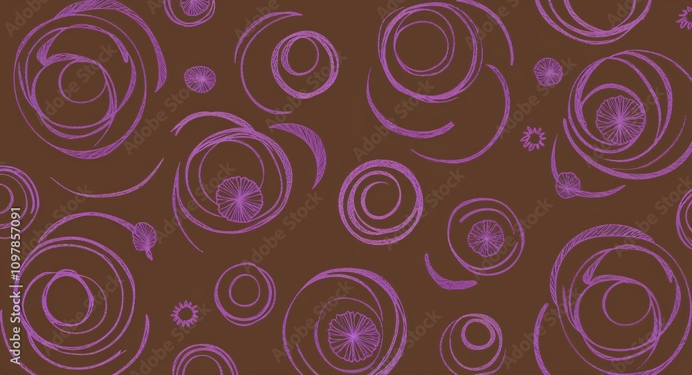 Fototapeta premium Purple Circle pattern hand drawn design on Brown background illustration