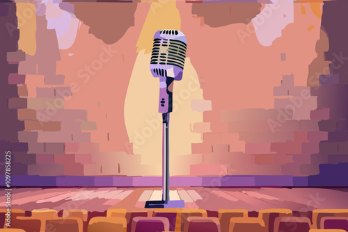 Illustration of a stage with a microphone vector