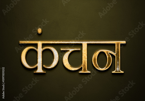 Old gold text effect of Hindi name Kanchan with 3D glossy style Mockup in Hindi. photo